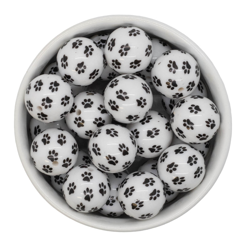 White Paw Printed Beads 20mm (Package of 10)