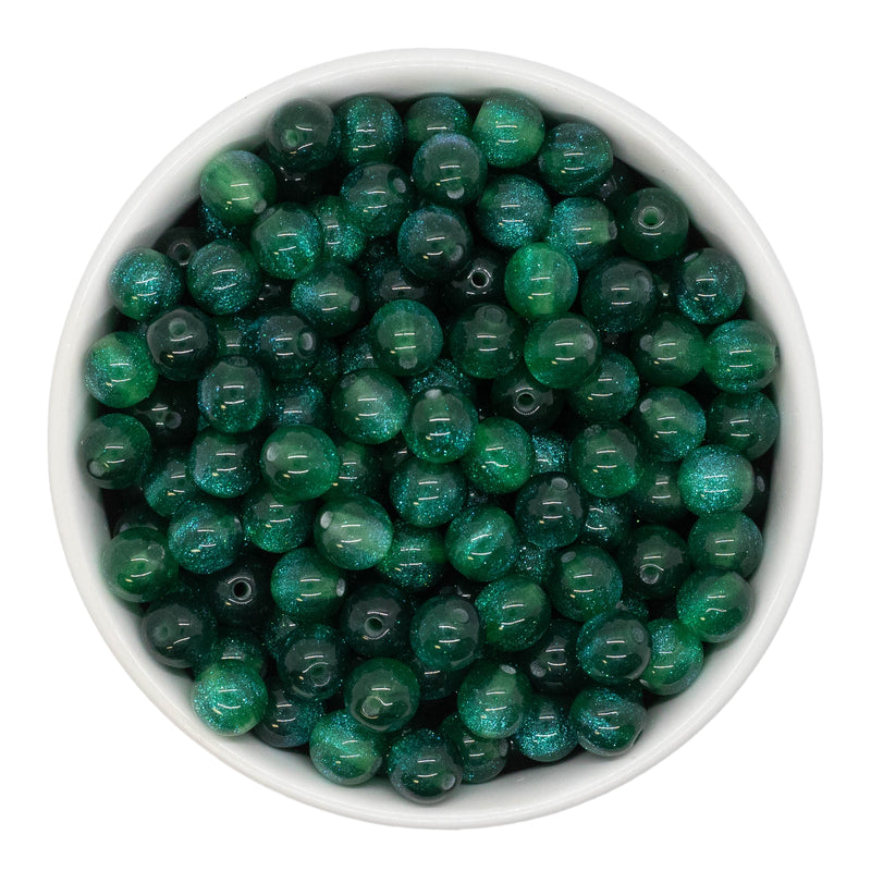Emerald Green Cosmic Glitter Beads 8mm (Package of Approx. 50 Beads)
