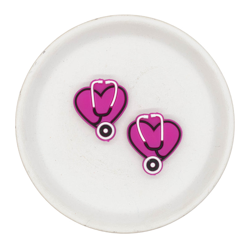 Fuchsia Heart Stethoscope Silicone Focal Bead 27x30mm