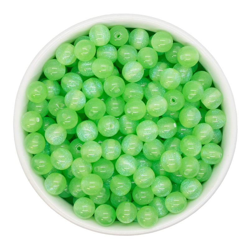 Lime Green Cosmic Glitter Beads 8mm (Package of Approx. 50 Beads)