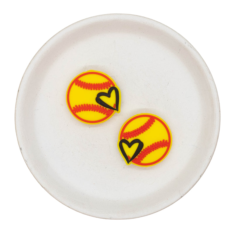 Love Softball Silicone Focal Bead 28mm (Package of 2)