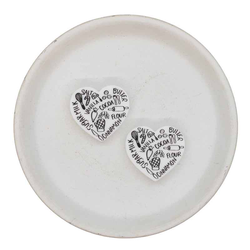 Printed Baking Ingredients Heart Silicone Focal Bead 28x26mm