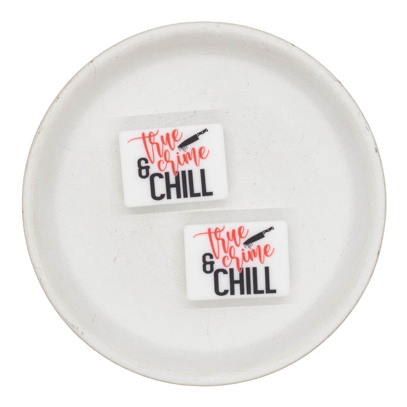 Printed True Crime & Chill Silicone Focal Bead 22x30mm