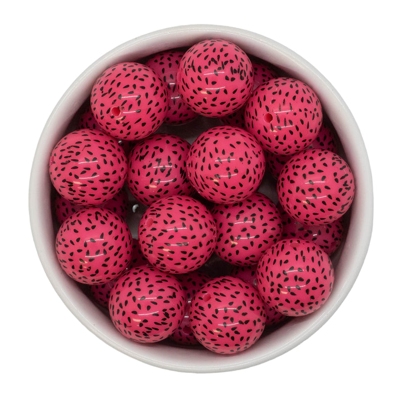 Neon Pink Watermelon Seed Printed Beads 20mm