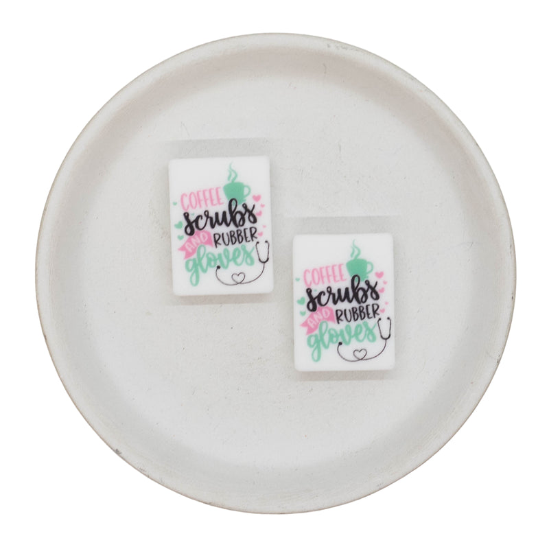 Printed Solid Colors Coffee, Scrubs and Rubber Gloves Silicone Focal Bead 30x22mm