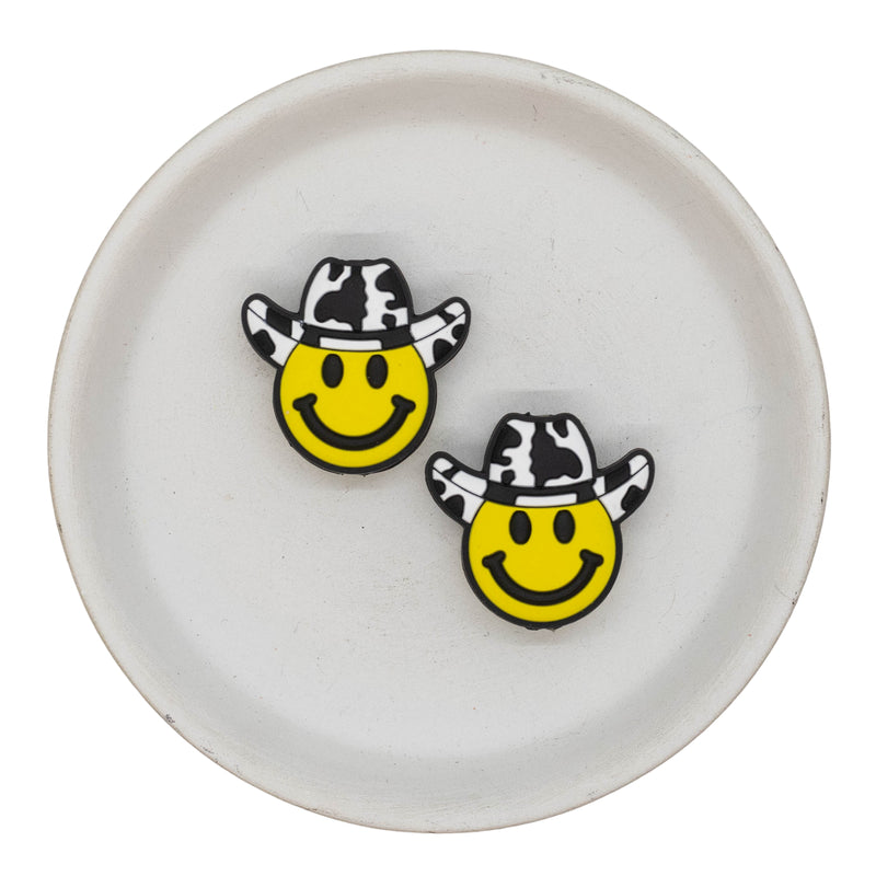 Yellow Western Smiley Face Silicone Focal Bead 39x30mm