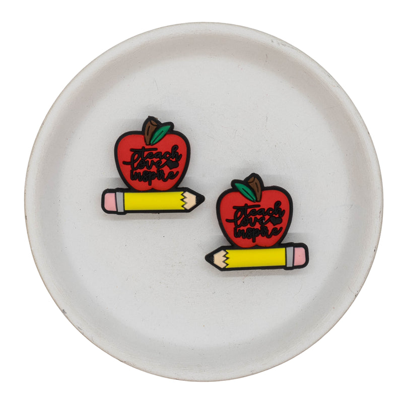 Teach Love & Inspire Apple & Pencil Silicone Focal Bead 28x30mm (Package of 2)