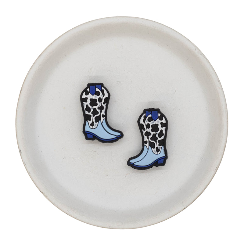 Blue w/Cow Print Cowboy Boots Silicone Focal Bead 29x18mm (Package of 2)