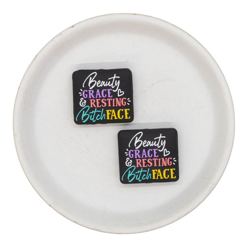 Beauty Grace and Resting Bitch Face Silicone Focal Bead 26x28mm (Package of 2)