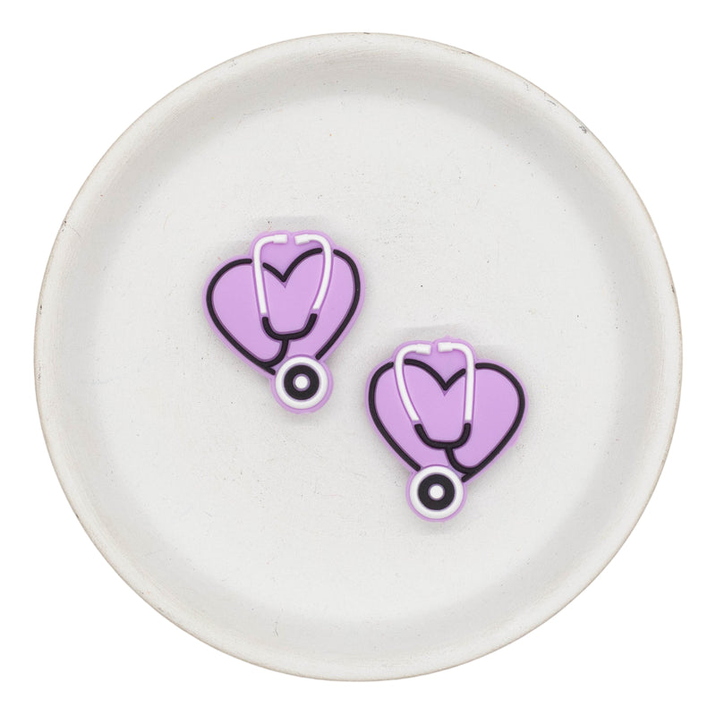 Lilac Heart Stethoscope Silicone Focal Bead 27x30mm