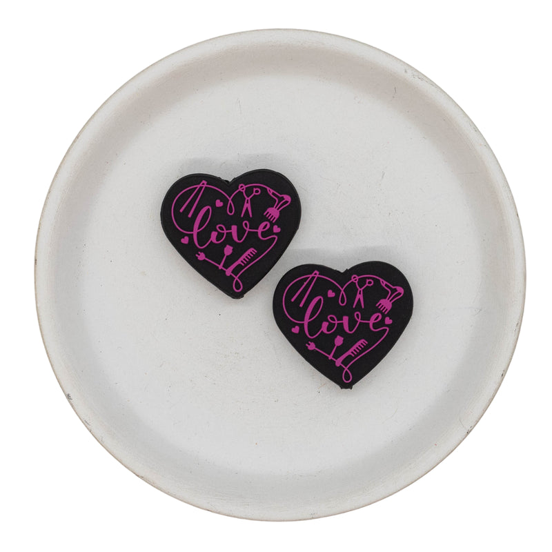 Pink Love Hairdresser Supplies Silicone Focal Bead 27x30mm