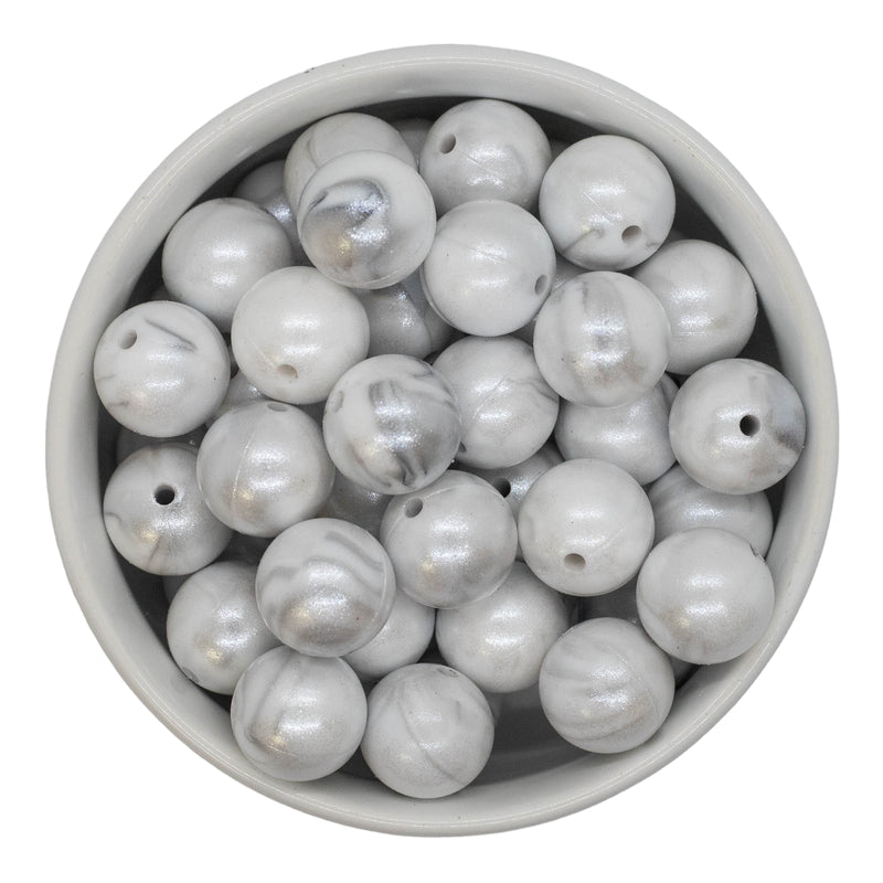 White Marble Shimmer Silicone Beads 15mm
