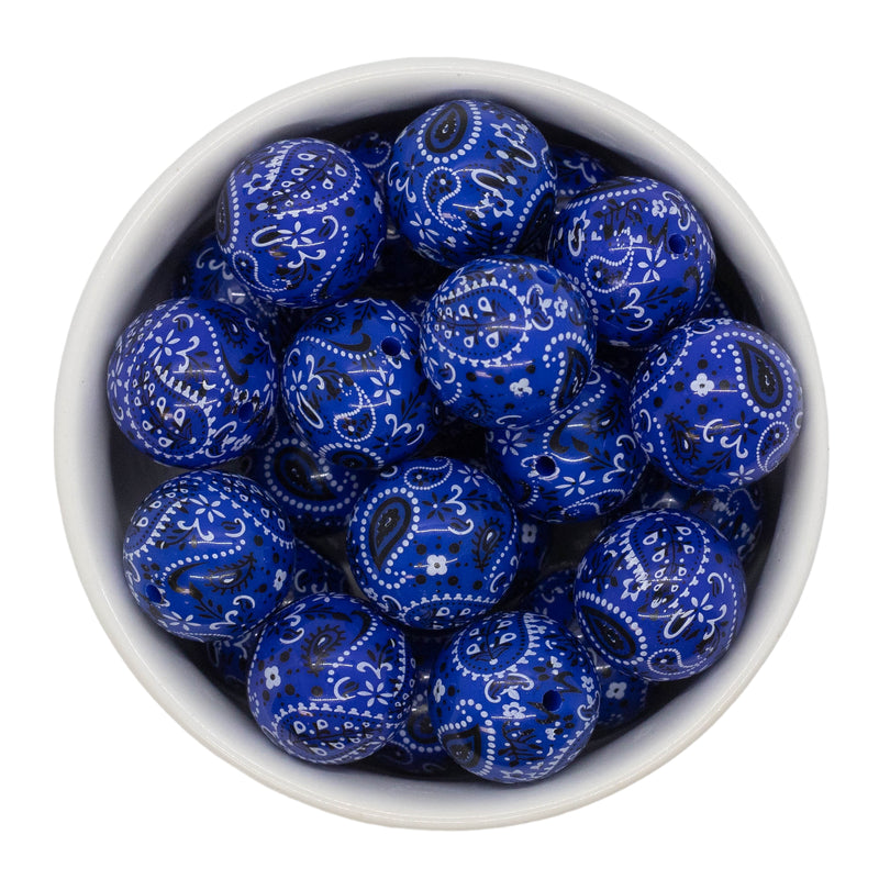 Blue Bandana Printed Beads 20mm (Package of 10)