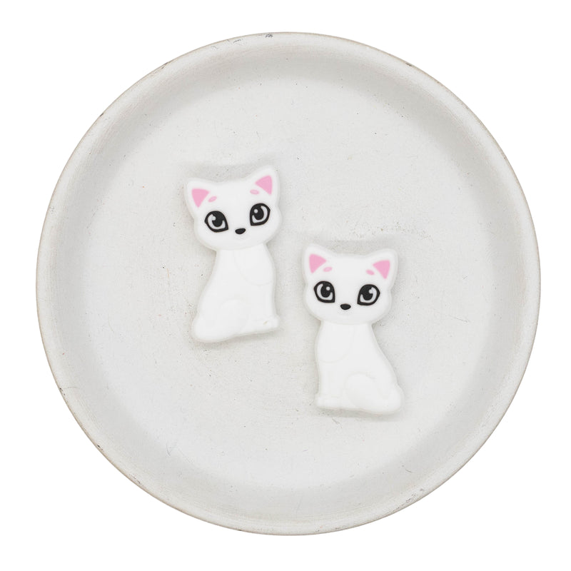 White Cat Silicone Focal Bead 19x35mm
