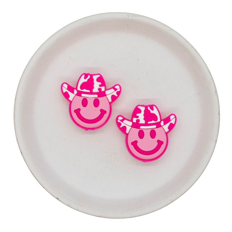 Pink Western Smiley Face Silicone Focal Bead 39x30mm (Package of 2)