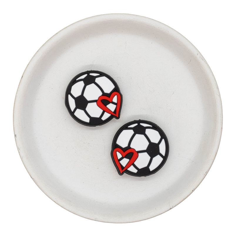 Love Soccer Silicone Focal Bead 28mm (Package of 2)