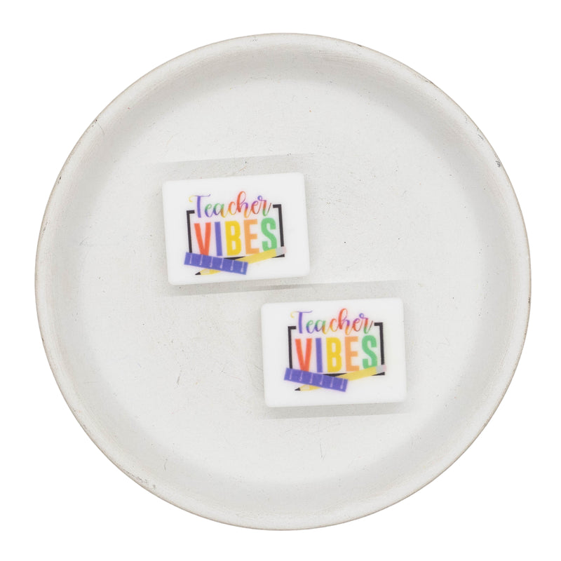 Printed Teacher Vibes Silicone Focal Bead 22x30mm