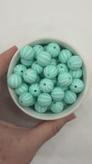 Fresh Mint w/White Vertical Stripe Printed Silicone Beads 15mm (Package of 10)