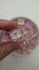 Powder Pink Translucent Iridescent Square Beads 16mm Square, 20mm Diagonal (Package of 10)