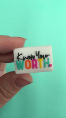 Know Your Worth, Then Add Tax Silicone Focal Bead 30x20mm (Package of 2)