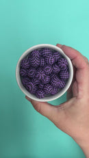 Black & Orchid Check Printed Silicone Beads 15mm (Package of 10)