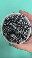Black and White Check Square Beads 14mm Square, 16mm Diagonal (Package of 10)