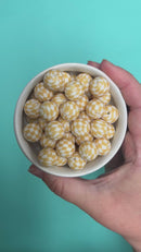 Beige Check Printed Silicone Beads 15mm (Package of 10)