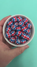 Blue & Red Gingham Printed Beads 16mm (Package of 10)