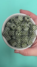 Army Green and White Check Square Beads 14mm Square, 16mm Diagonal (Package of 10)