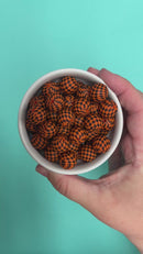 Black & Orange Check Printed Silicone Beads 15mm (Package of 10)