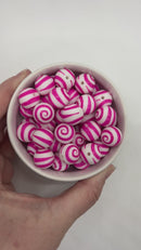 Hot Pink Swirl Printed Silicone Beads 15mm (Package of 10)
