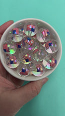 Translucent Iridescent American Flag Printed Beads 20mm (Package of 10)