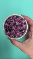 Black & Bubblegum Pink Check Printed Silicone Beads 15mm (Package of 10)