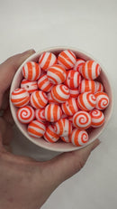 Orange Swirl Printed Silicone Beads 15mm (Package of 10)