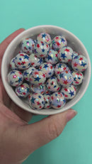 Iridescent Red & Royal Blue Star Printed Beads 16mm (Package of 10)