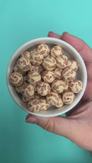 Cream w/Cinnamon Printed Silicone Beads 15mm (Package of 10)