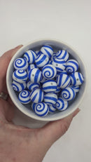 Royal Blue Swirl Printed Silicone Beads 15mm (Package of 10)
