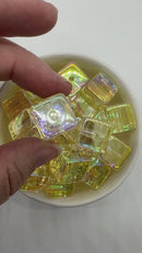 Pale Yellow Translucent Iridescent Square Beads 16mm Square, 20mm Diagonal (Package of 10)