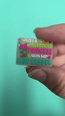 Just a Passenger Princess with Her Iced Coffee Glitter Silicone Focal Bead 21x29mm (Package of 2)