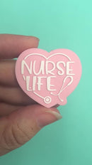 Pink Heart Nurse Life Silicone Focal Bead 34x38mm (Package of 2)