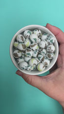 White w/Multicolor Leaves Printed Silicone Beads 15mm (Package of 10)