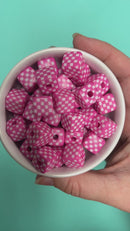 Hot Pink and White Check Square Beads 14mm Square, 16mm Diagonal (Package of 10)