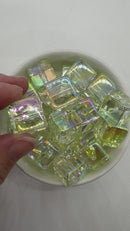 Pale Green Translucent Iridescent Square Beads 16mm Square, 20mm Diagonal (Package of 10)