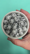 White w/Black Splatter Beads 16mm (Package of 10)