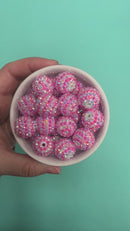 White & Pink Stripe Rhinestone Beads 20mm (Package of 10)