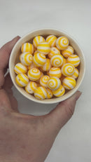 Yellow Swirl Printed Silicone Beads 15mm (Package of 10)