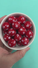 Red & White Star Overlay Printed Beads 20mm (Package of 10)