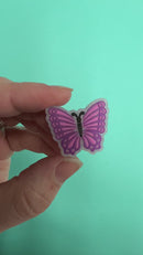 Purple Butterfly Glitter Silicone Focal Bead 25x29mm (Package of 2)