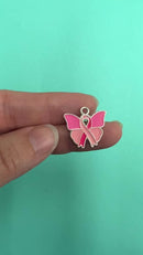 Pink Ribbon on Butterfly Enamel Jumbo Charm 20x21mm (Package of 1)