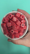 Red and White Check Square Beads 14mm Square, 16mm Diagonal (Package of 10)
